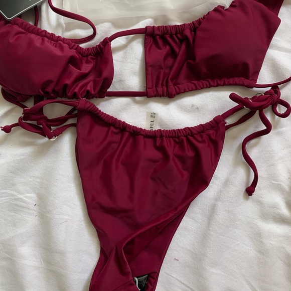 ZAFUL Deep red ruched tie bikini - Picture 3 of 3